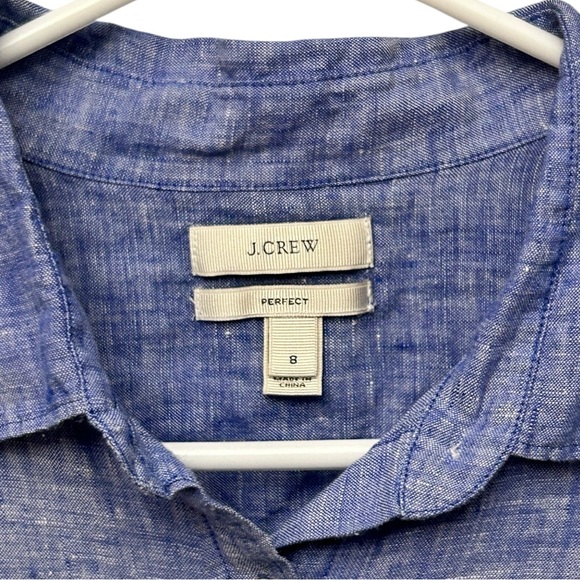 J. Crew Perfect Linen Button Up Shirt Women’s 8 Blue Periwinkle Long Sleeve - Picture 3 of 7